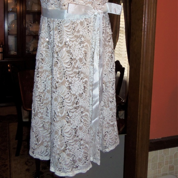Ashley Stewart by R&M Richards Sequin Ivory Dress Sleeveless Belt Lace NWT 14 - Picture 10 of 12